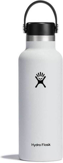Hydro Flask Standard Mouth Thermosflasche Rostfreier Stahl BPA-frei 532ml Weiß mit Schlinge