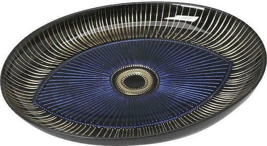 Espiel Oval Glass Decorative Platter Evil Eye Blue - Gold - Black 22.5x15.5x2cm