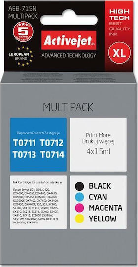 Active Jet Πακέτο Συμβατών Μελανιών Εκτυπωτή InkJet Epson T0714/T0713/T0712/T0711/T0715 15ml Πολλαπλό (Color) / Μαύρο