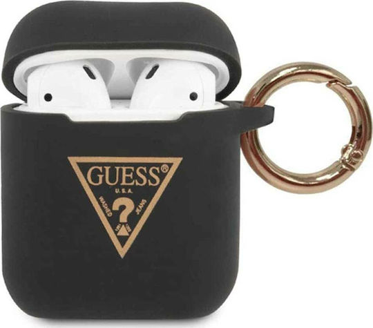Guess Triangle Logo Θήκη Σιλικόνης με Γάντζο σε Μαύρο χρώμα για Apple AirPods