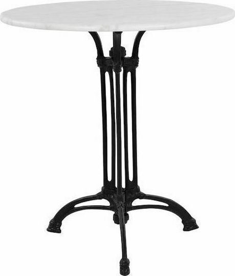 Outdoor Dinner Free Standing Table with Marble Surface and Cast Iron Frame White 60x60x73cm