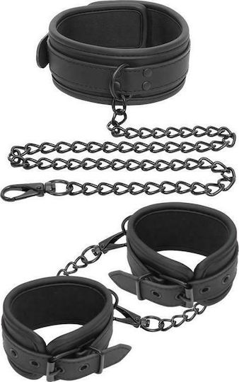 IntoYou Collar & Hand Cuffs Set Vegan Leather Σετ για Δέσιμο Λαιμού & Άκρων σε Μαύρο Χρώμα