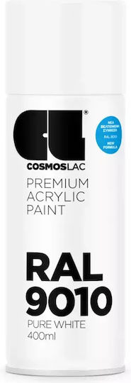Cosmos Lac Spray Paint Premium Acrylic with Matt Effect Pure White RAL 9010 400ml