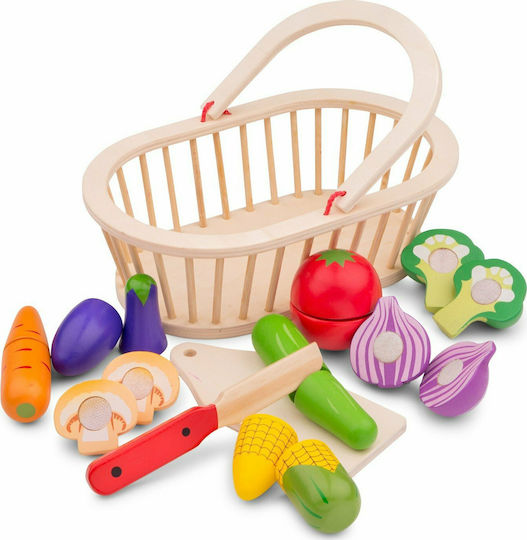 New Classic Toys Vegetable Set with Wooden Basket for 12+ Years