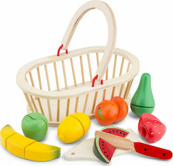 New Classic Toys Set of 7 Fruits with Wooden Basket for Age 2+