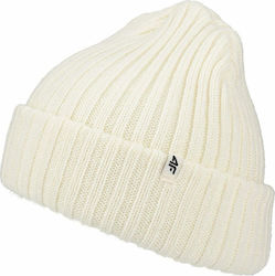 4F Beanie Γυναικείος Σκούφος με Rib Πλέξη σε Λευκό χρώμα