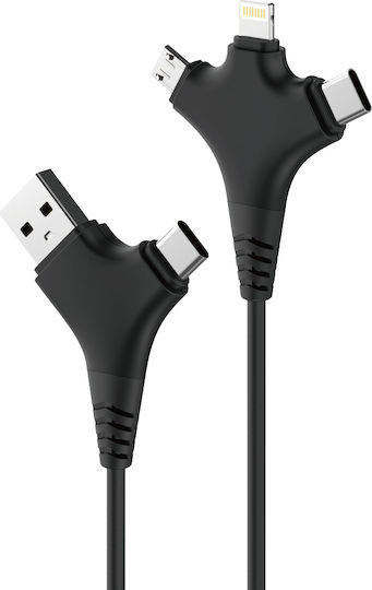 Forever Редовна USB към Lightning / Type-C / micro USB Кабел 2.4Спецификация Черен 1м