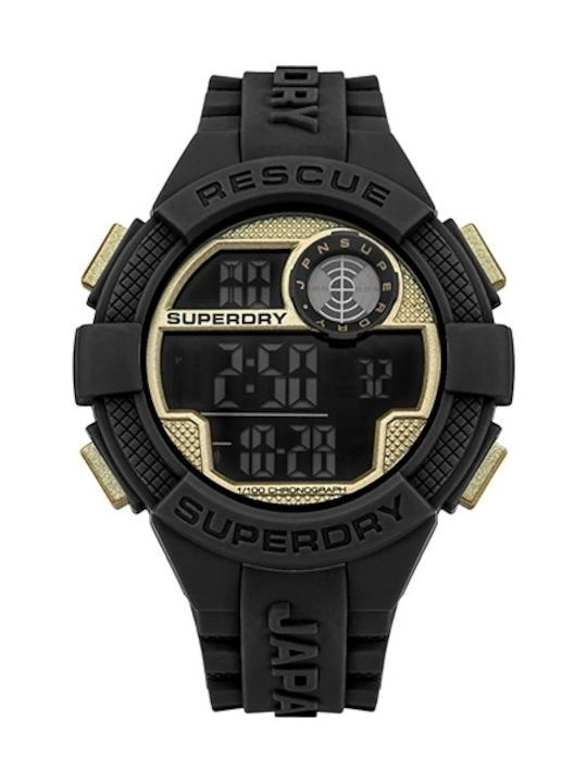 Superdry Ψηφιακό Ρολόι Χρονογράφος με Καουτσούκ Λουράκι σε Μαύρο χρώμα