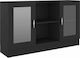 Floor-standing Living Room Display Cabinet made of Particleboard with Glass Black 120x30.5x70cm