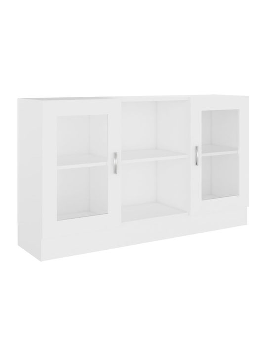 Free Standing Living Room Display Cabinet of Chipboard with Glass Λευκή 120x30.5x70cm