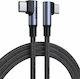 Ugreen Elbow Ъгъл (90°) / Плетена USB 2.0 Кабел USB-C мъжки - USB-C мъжки 100W Черен 1.5м (70697)