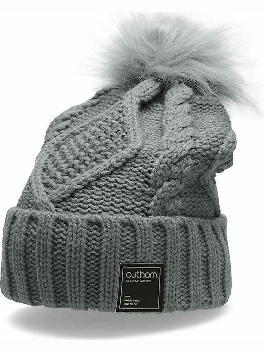 Pom Pom Beanie Beanie with Knit in Gray color
