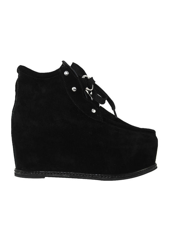 Minola Suede Γυναικεία Μποτάκια με Πλατφόρμα Μαύρα