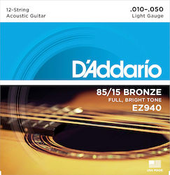 Daddario 85/15 Set Corzi Pentru Chitară Acustică Bronz 10 - 50 12-Corzi Ușoare Daddario 85/15 Set Corzi Pentru Chitară Acustică Bronz 10 - 50 12-Corzi Ușoare