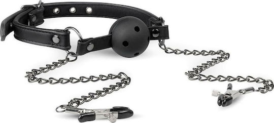 Easytoys Open Ball Gag with Nipple Clamps BDSM Kit σε Μαύρο Χρώμα