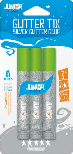 Uni Pap Tix Κόλλα Glitter Ασημί 11.5ml Σετ 3τμχ