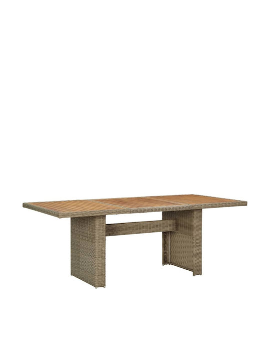 Garten- und Terrassentisch aus Akazie mit Rattanrahmen in Brauntönen 200x100x74cm