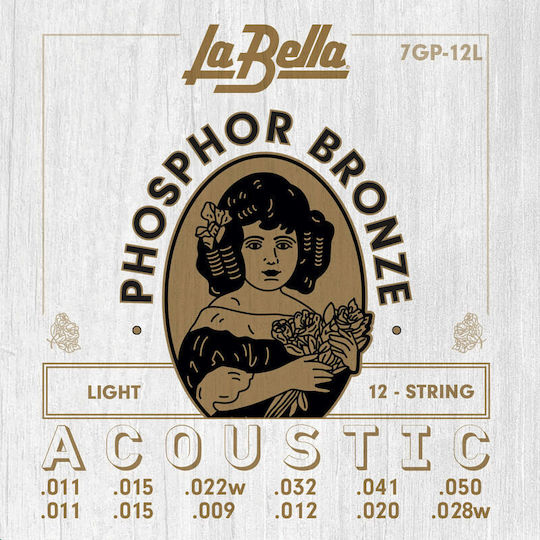 La Bella Phoshor Bronze Μονές Χορδές Phosphor Bronze Ακουστικής Κιθάρας 12τμχ 11" Light 12-String
