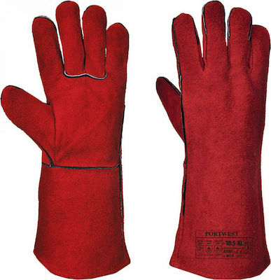 Portwest Cotton Safety Glofe Leather Welding Red