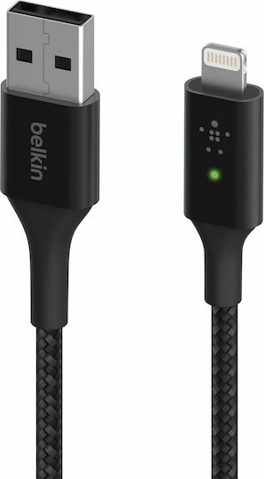 Belkin Braided / LED USB to Lightning Cable Μαύρο 1.2m (CAA007bt04BK)