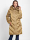 Vainas Dahlia Women's Long Puffer Jacket for Winter with Hood Gold