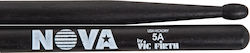 Vic Firth Hickory Μπαγκέτες Ντραμς Nova 5A με Σχήμα Μύτης Oval σε Μαύρο Χρώμα