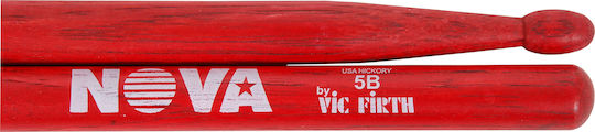 Vic Firth Hickory Drumsticks Drums Nova 5B with Tip Shape Oval in Red Color