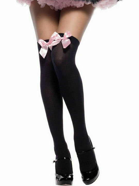 Leg Avenue 6255 Nylon Thigh Highs With Bow Sexy Socks Black