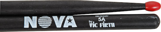 Vic Firth Hickory Drumsticks Drums Nova 5A with Tip Shape Oval in Black Color