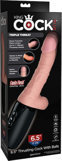 King Cock Triple Threat Ρεαλιστικός Δονητής Thrusting Cock with Balls 16.5cm Light