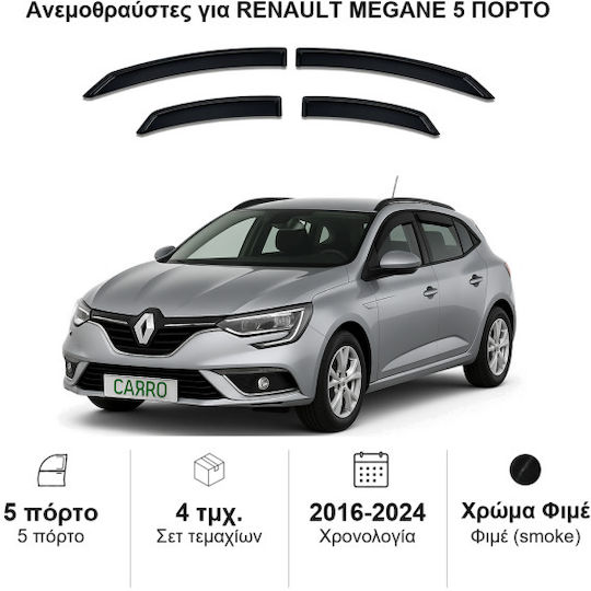 Heko Σετ Ανεμοθραύστες Αυτοκινήτου Μπροστινοί και Πίσω Σκούρο Φιμέ για Renault Megane 4τμχ