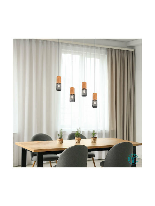 Trio Lighting Tosh Ρυθμιζόμενο Κρεμαστό Φωτιστικό Μαύρο Ράγα για 4 Λαμπτήρες E27 65x9x150εκ.