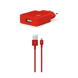 TTEC Φορτιστής με Θύρα USB-A και Καλώδιο micro USB 10.5W Κόκκινος (SmartCharger)