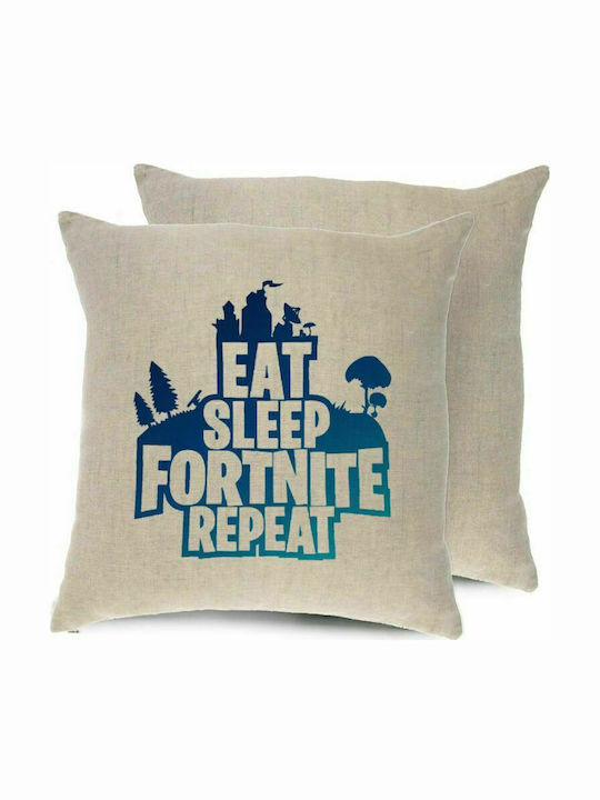 Eat Sleep Fortnite Repeat, Linen Sofa Pillow 40x40cm, filling included