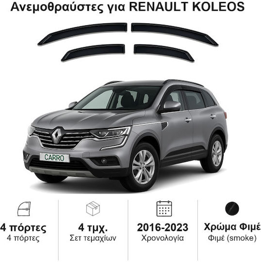 Heko Set of Windbreakers Front and Rear Car Dark Fime for Renault Koleos 4pcs