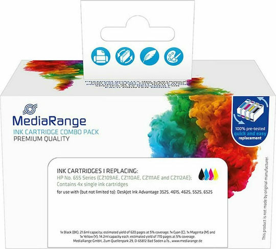 MediaRange Πακέτο Συμβατών Μελανιών Εκτυπωτή InkJet HP 655 Πολλαπλό (Color) / Μαύρο 4τμχ