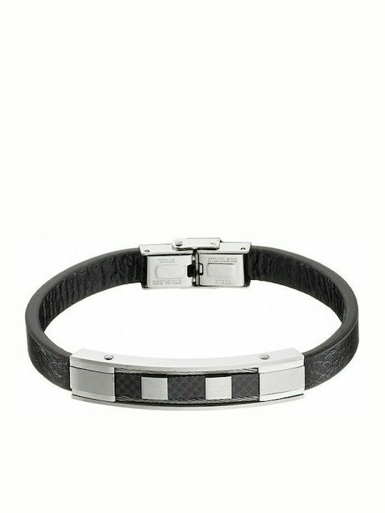 TRENTO Men's stainless steel and leather bracelet N-00417