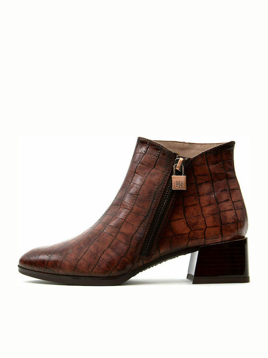 Hispanitas Leather Women's Ankle Boots Brown Croco