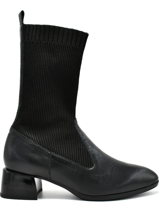 Leder Stiefeletten Damen Schwarz