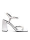 What For Leather Women's Sandals 150WF Silver with Chunky High Heel