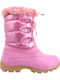 Synthetic Leather Snow Boots with Laces & Fur Patty Pink