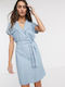 Rochie De Vară Pentru Femei Mini Din Denim Albastru Deschis