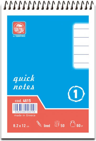 Typotrust Quick Notes No1 Notepad Spiral 50 Sheets A6 Ruled Blue
