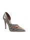 Fardoulis Leather Pointed Toe Gray Heels 2306