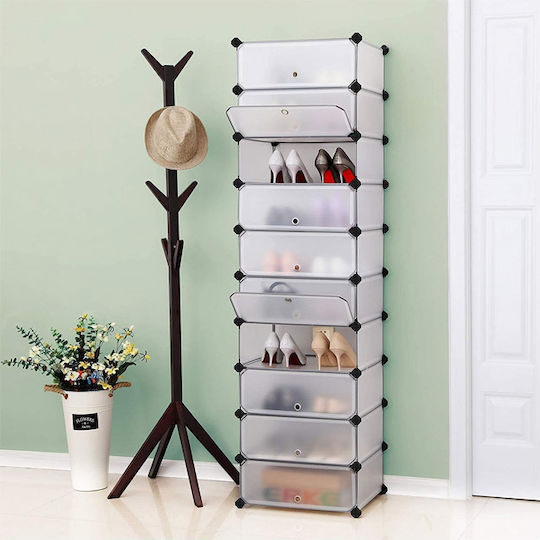 Plastic Shoe Organizer with 10 Shelves White 43x31x173cm Plastic Shoe Organizer with 10 Shelves White 43x31x173cm