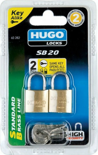 Hugo Locks SB20 Stahl Vorhängeschloss Messing mit Schlüssel Messing 20mm 4Stück