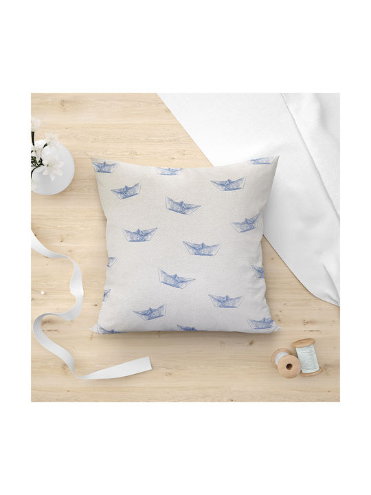 Lino Home Decorative Pillow Case Paper Boat from 100% Cotton 601 Blue 45x45cm.