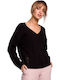 MOE M510 Damen Langarm Pullover Wolle mit V-Ausschnitt Schwarz MOE510