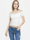 Urban Classics TB1500 Summer Women's Cotton Blouse Short Sleeve with Smile Neckline White