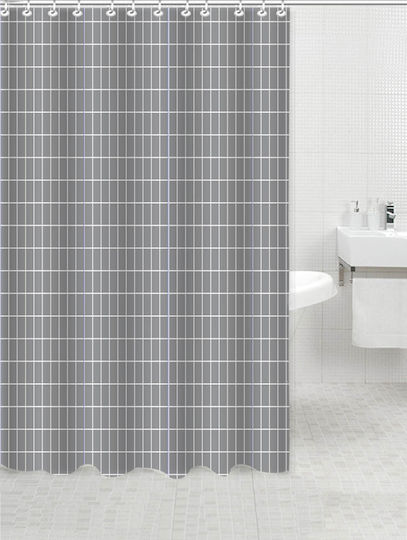 Ankor Καρό Κουρτίνα Μπάνιου Υφασμάτινη 180x180 cm Γκρι